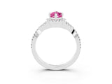 White gold Marquise Cut Pink Sapphire  Halo Twist Band Solitaire Prong Setting Ring_27