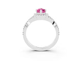 White gold Marquise Cut Pink Sapphire Halo Twist Band Solitaire Prong Setting Ring_27