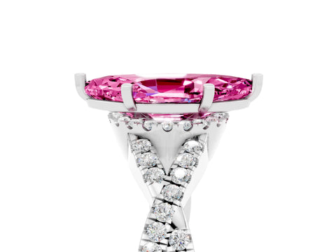 White gold Marquise Cut Pink Sapphire Halo Twist Band Solitaire Prong Setting Ring_29