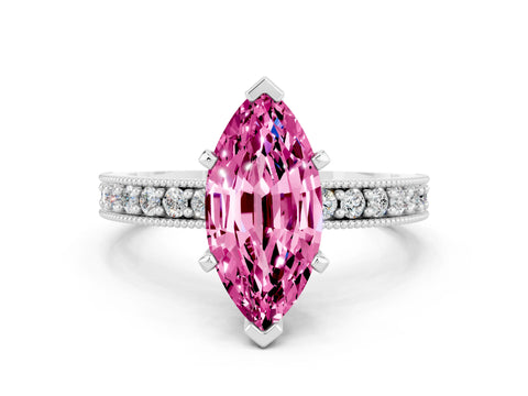 White gold Marquise Cut Pink Sapphire Milgrain Pavé Engagement Ring with Four-Prong Setting_24