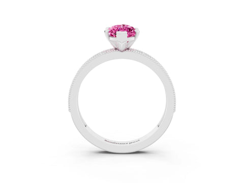 White gold Marquise Cut Pink Sapphire Milgrain Pavé Engagement Ring with Four-Prong Setting_27