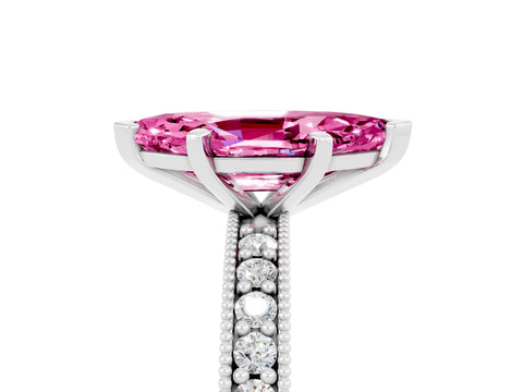 White gold Marquise Cut Pink Sapphire Milgrain Pavé Engagement Ring with Four-Prong Setting_29