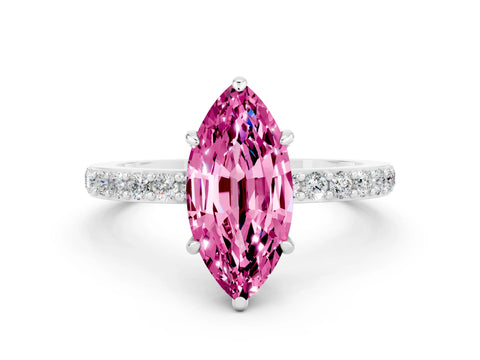 White gold Marquise Cut Pink Sapphire Pavé Engagement Ring with Round  Accents and Prong Setting_48