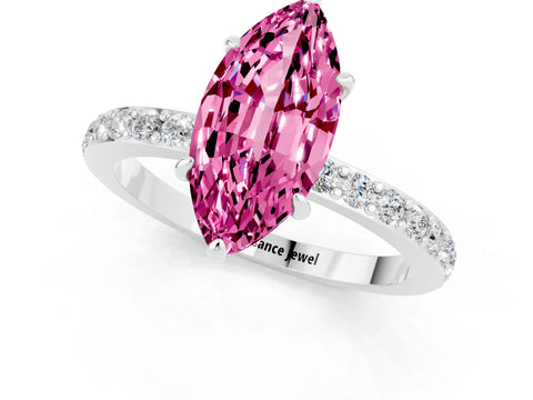 White gold Marquise Cut Pink Sapphire Pavé Engagement Ring with Round  Accents and Prong Setting_49