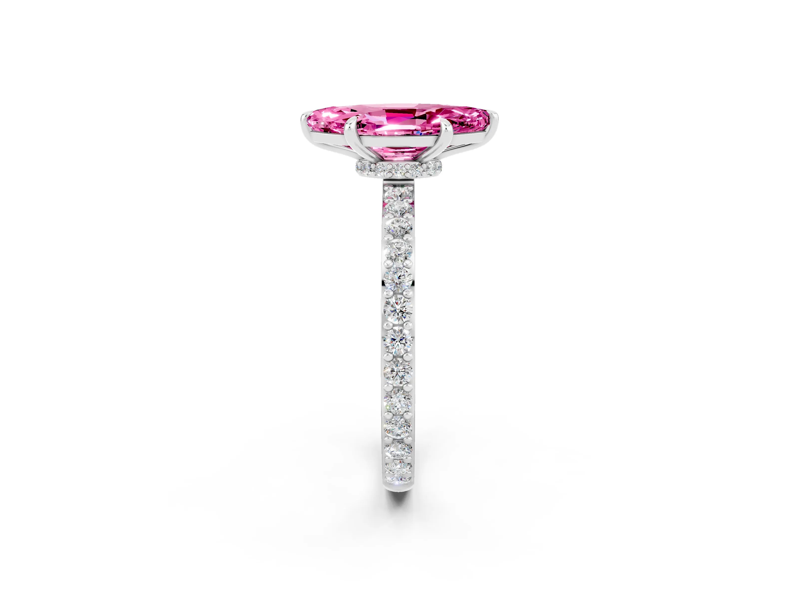 White gold Marquise Cut Pink Sapphire Pavé Engagement Ring with Round  Accents and Prong Setting_50