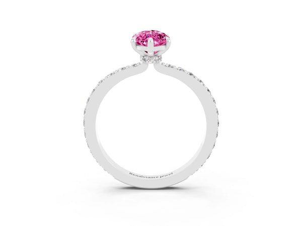 Platinum Marquise Cut Pink Sapphire Pavé Engagement Ring with Round  Accents and Prong Setting