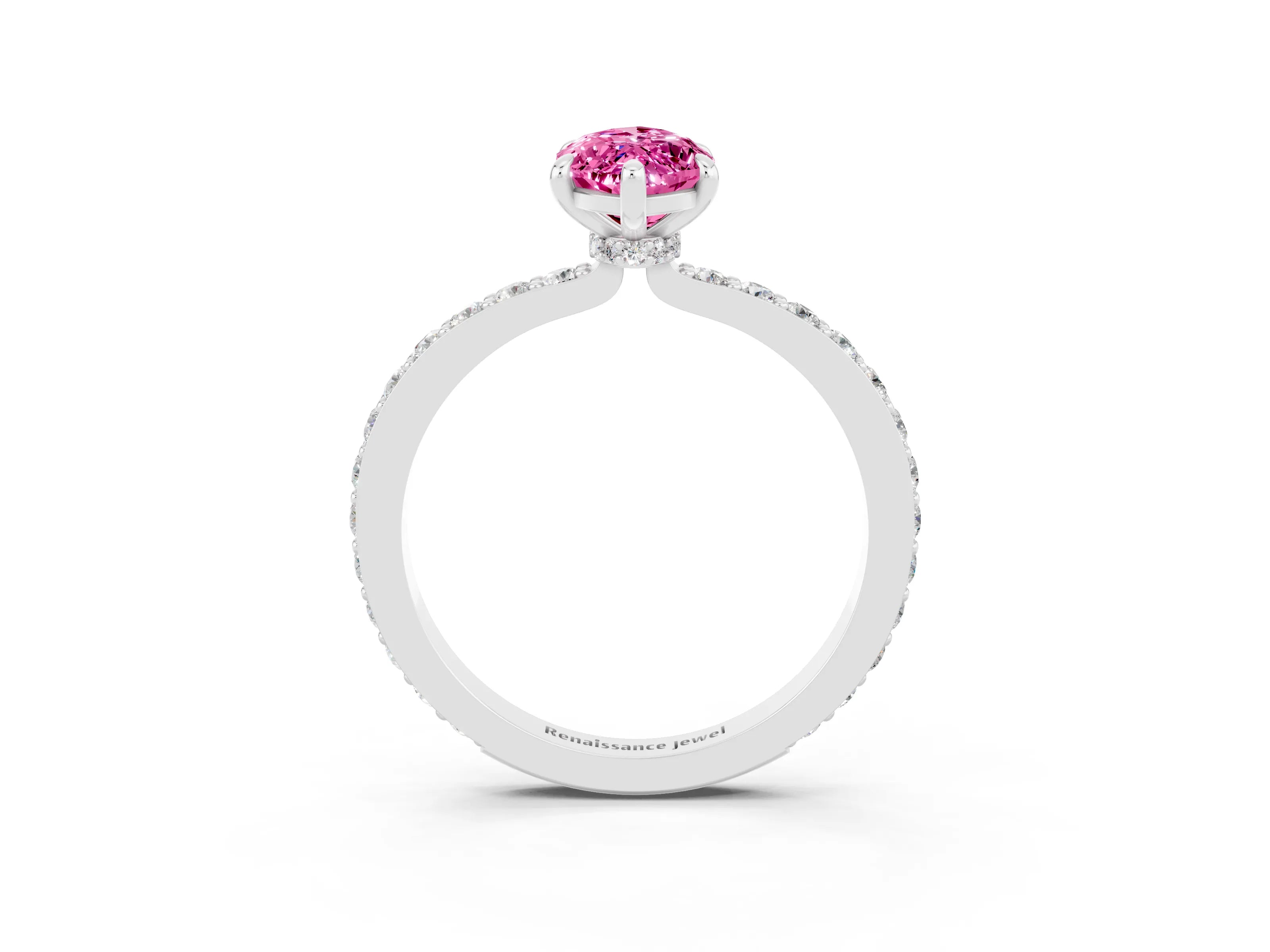White gold Marquise Cut Pink Sapphire Pavé Engagement Ring with Round  Accents and Prong Setting_51