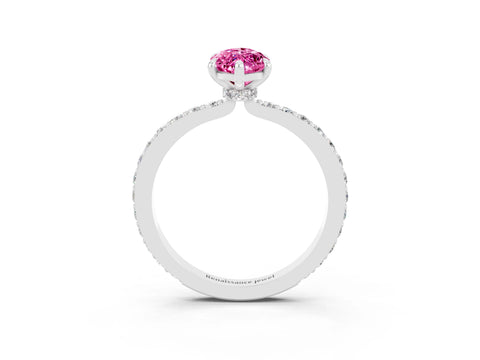 White gold Marquise Cut Pink Sapphire Pavé Engagement Ring with Round  Accents and Prong Setting_51