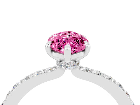 White gold Marquise Cut Pink Sapphire Pavé Engagement Ring with Round  Accents and Prong Setting_52