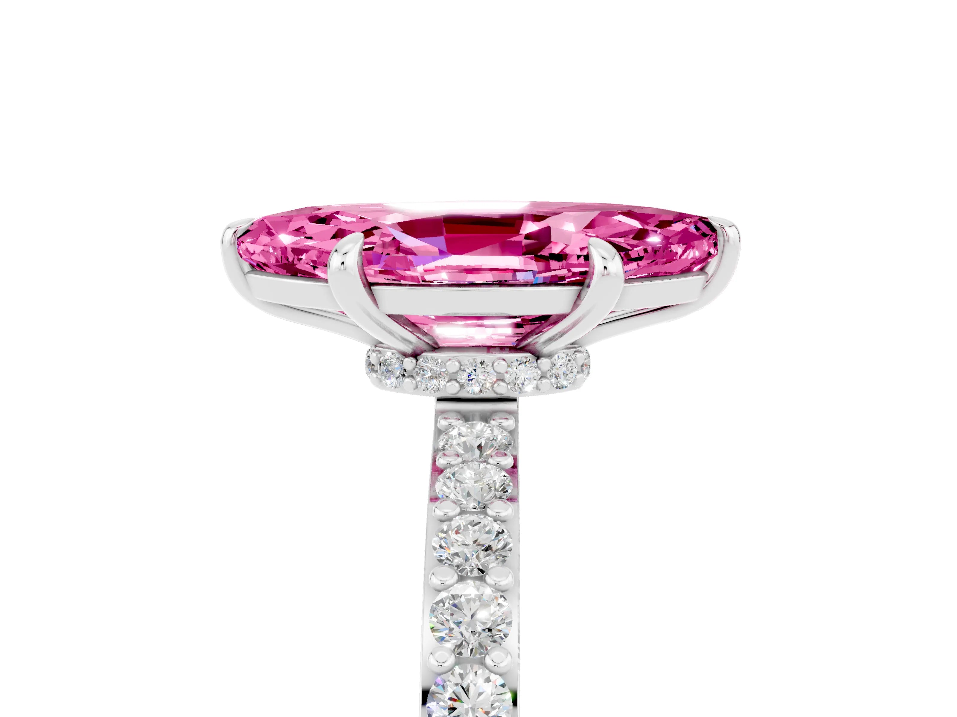White gold Marquise Cut Pink Sapphire Pavé Engagement Ring with Round  Accents and Prong Setting_53