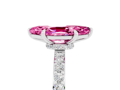 White gold Marquise Cut Pink Sapphire Pavé Engagement Ring with Round  Accents and Prong Setting_53