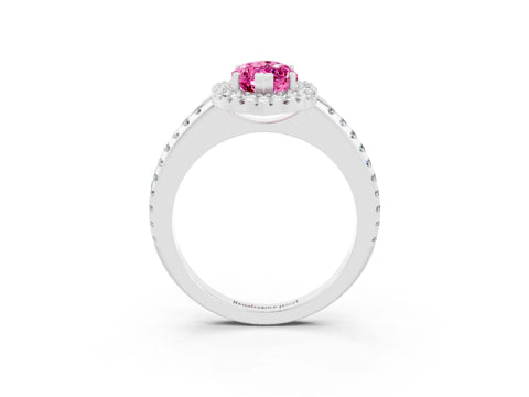 White gold Marquise Cut Pink Sapphire Pavé Halo Ring with Four-Prong Setting_15