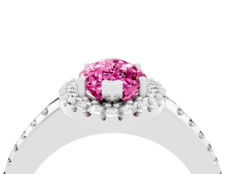 White gold Marquise Cut Pink Sapphire Pavé Halo Ring with Four-Prong Setting_16