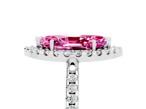 White gold Marquise Cut Pink Sapphire Pavé Halo Ring with Four-Prong Setting_17