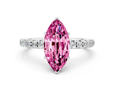 White gold Marquise Cut Pink Sapphire Pavé Solitaire Engagement Ring with Four-Prong Setting_12