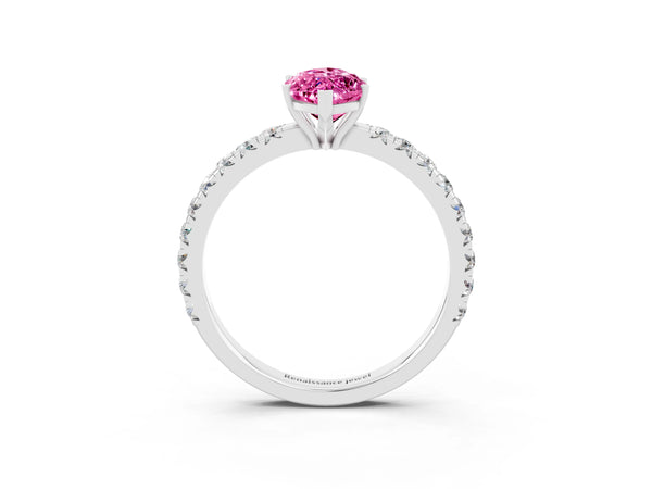 White gold Marquise Cut Pink Sapphire Pavé Solitaire Engagement Ring with Four-Prong Setting