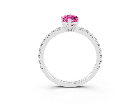 White gold Marquise Cut Pink Sapphire Pavé Solitaire Engagement Ring with Four-Prong Setting_15
