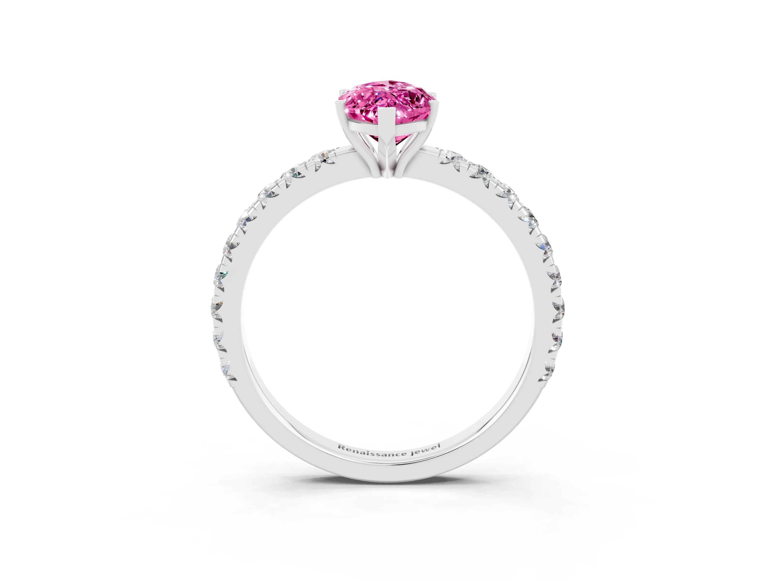 White gold Marquise Cut Pink Sapphire Pavé Solitaire Engagement Ring with Four-Prong Setting_15