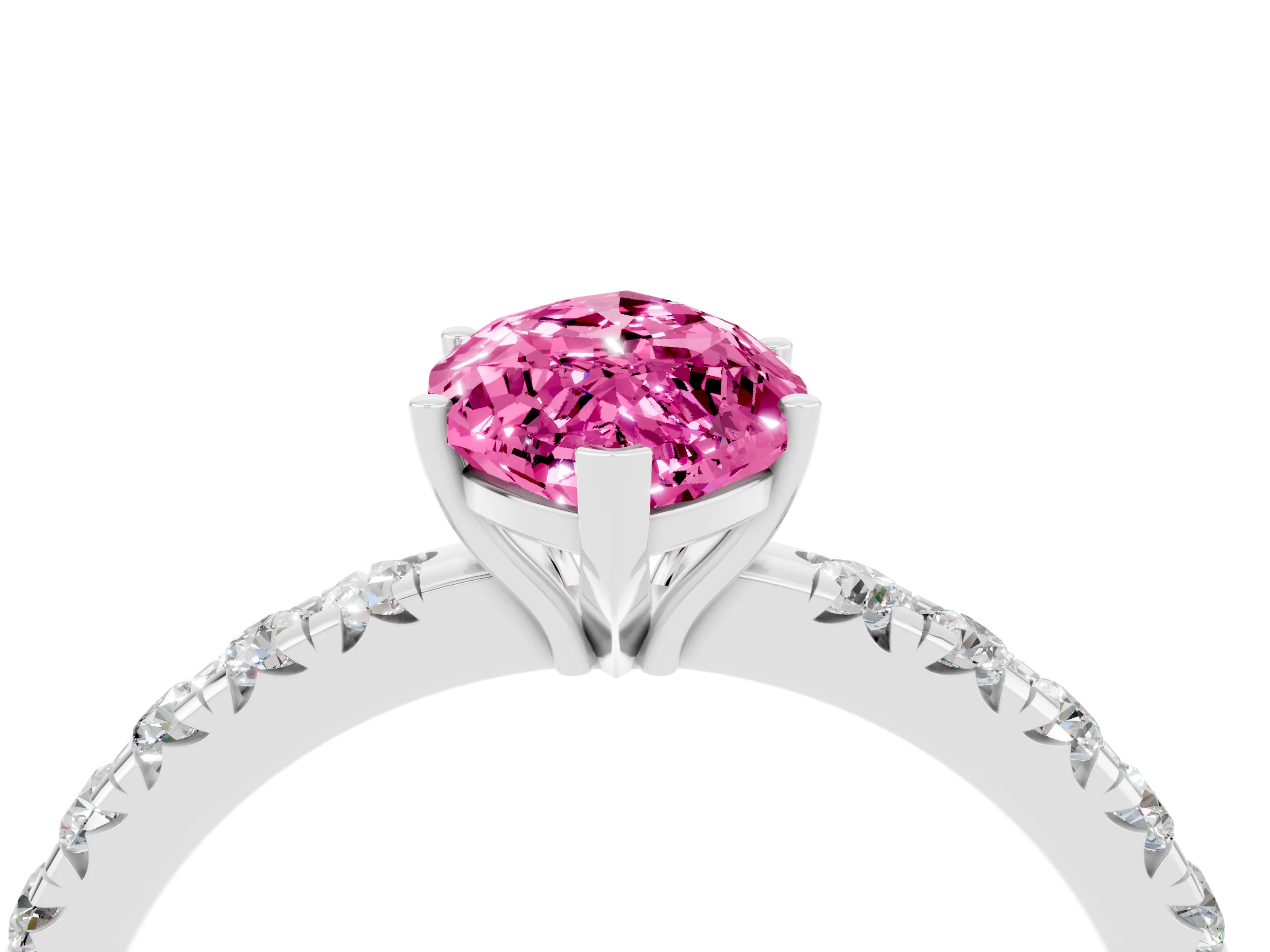 White gold Marquise Cut Pink Sapphire Pavé Solitaire Engagement Ring with Four-Prong Setting_16