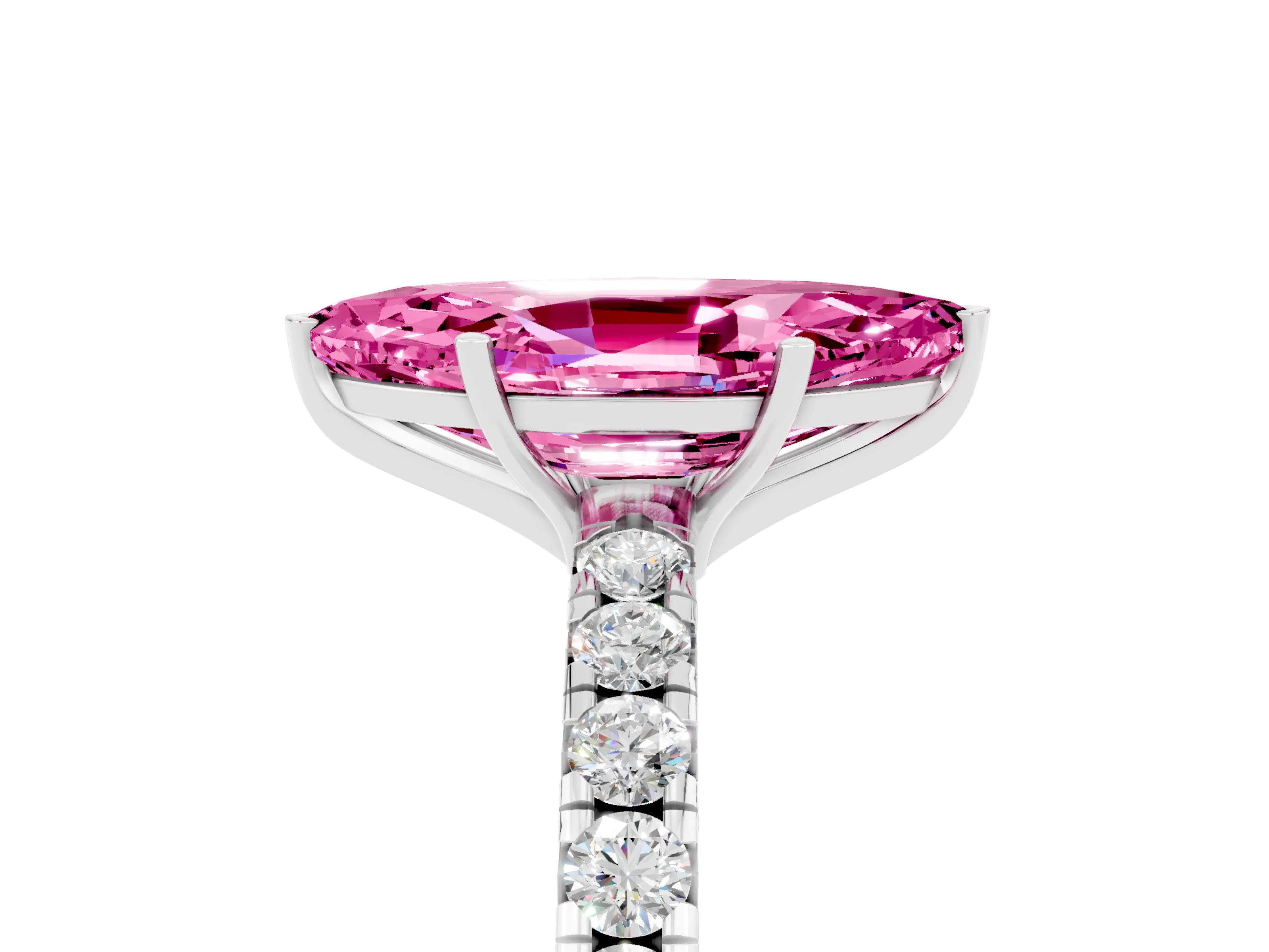 White gold Marquise Cut Pink Sapphire Pavé Solitaire Engagement Ring with Four-Prong Setting_17