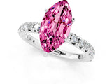 White gold Marquise Cut Pink Sapphire Pavé Solitaire Ring with Round Band and Prong Setting_13