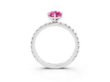 White gold Marquise Cut Pink Sapphire Pavé Solitaire Ring with Round Band and Prong Setting_15