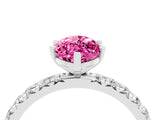 White gold Marquise Cut Pink Sapphire Pavé Solitaire Ring with Round Band and Prong Setting_16