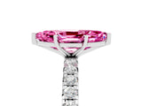 White gold Marquise Cut Pink Sapphire Pavé Solitaire Ring with Round Band and Prong Setting_17