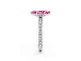 White gold Marquise Cut Pink Sapphire Pavé Solitaire Ring with Round Band and Prong Setting_38