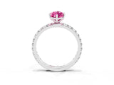 White gold Marquise Cut Pink Sapphire Pavé Solitaire Ring with Round Band and Prong Setting_39