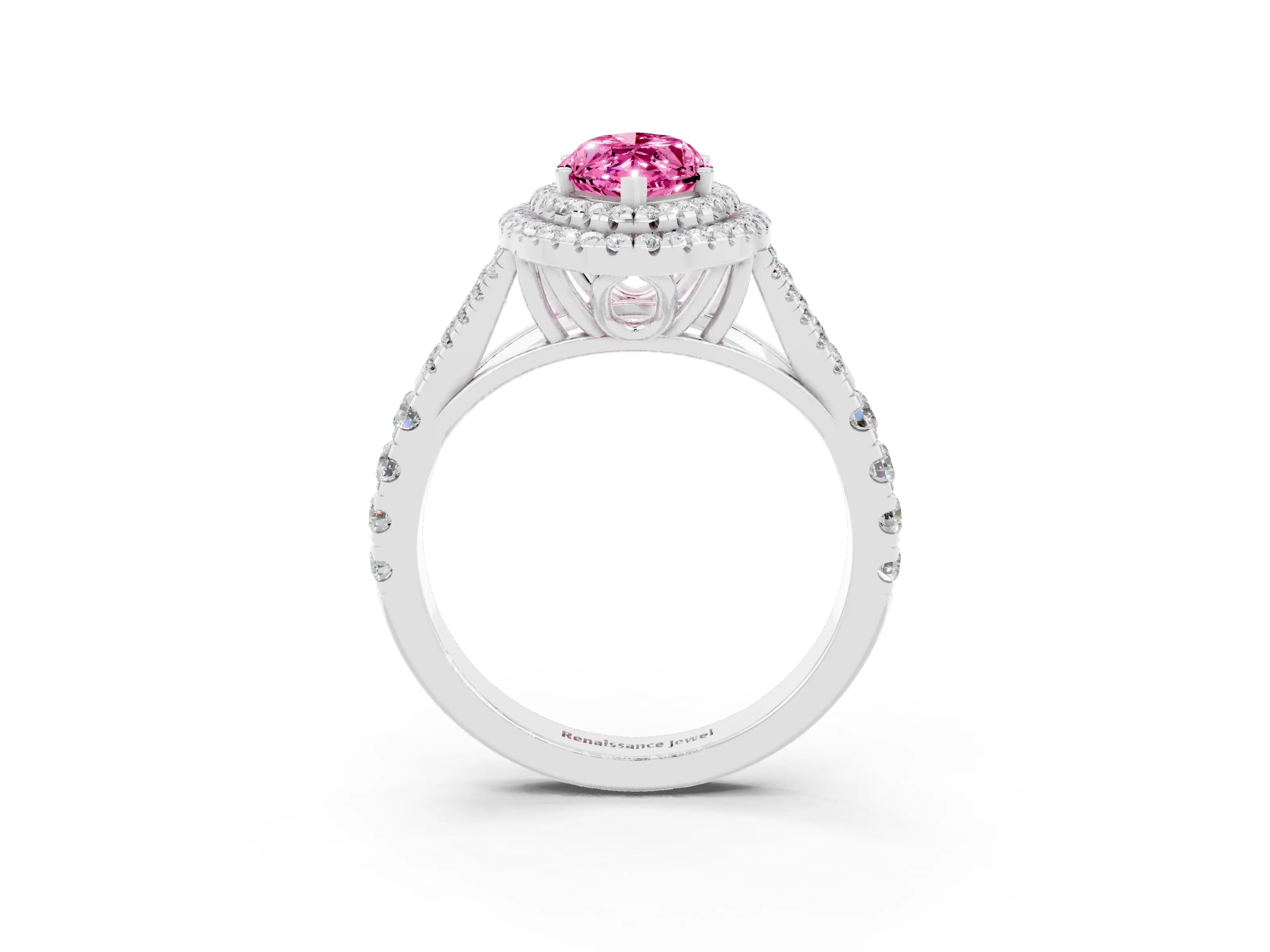 White gold Marquise Cut Pink Sapphire Pavé Split Shank Double Halo Engagement Ring_3