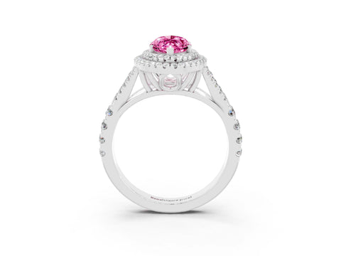 White gold Marquise Cut Pink Sapphire Pavé Split Shank Double Halo Engagement Ring_3