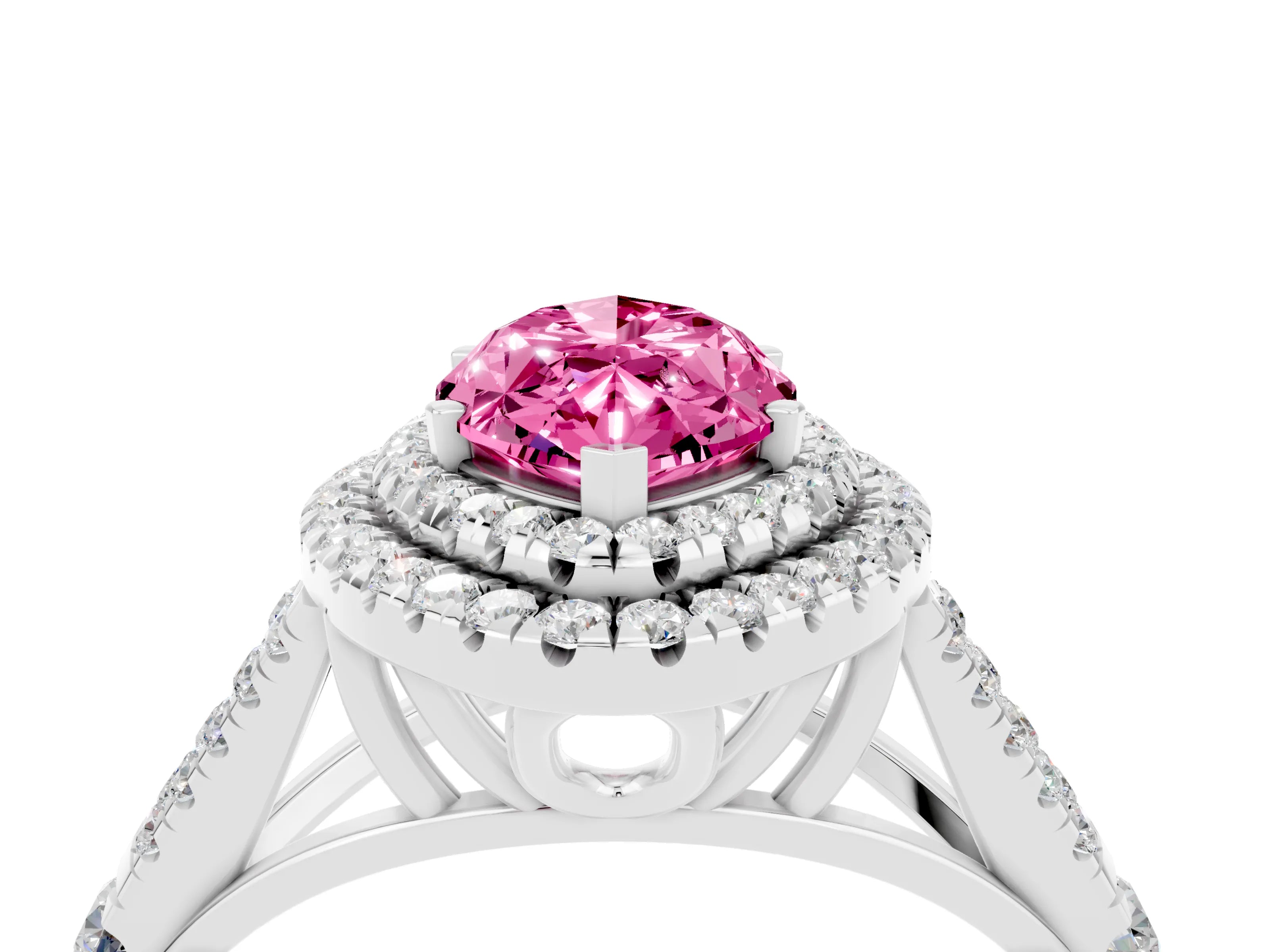 White gold Marquise Cut Pink Sapphire Pavé Split Shank Double Halo Engagement Ring_4