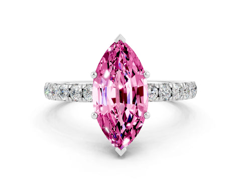 White gold Marquise Cut Pink Sapphire Pave Band Solitaire Ring with Four-Prong Setting_60