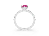 White gold Marquise Cut Pink Sapphire Pave Band Solitaire Ring with Four-Prong Setting_63