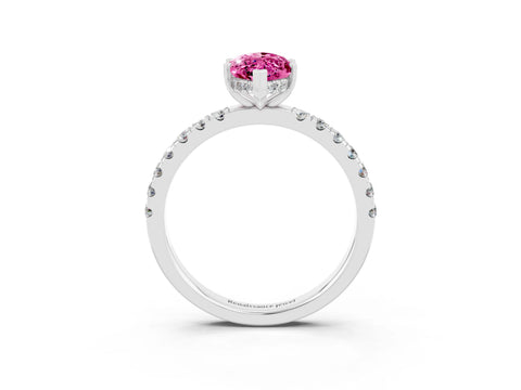 White gold Marquise Cut Pink Sapphire Pave Band Solitaire Ring with Four-Prong Setting_63