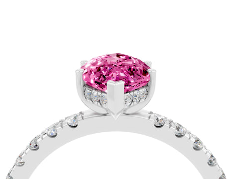 White gold Marquise Cut Pink Sapphire Pave Band Solitaire Ring with Four-Prong Setting_64