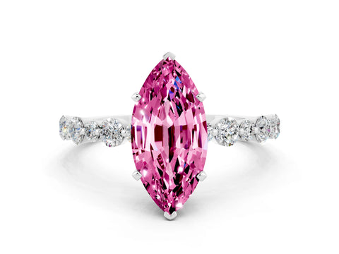 White gold Marquise Cut Pink Sapphire Prong Set Engagement Ring with Pavé Band_12