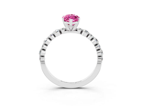White gold Marquise Cut Pink Sapphire Prong Set Engagement Ring with Pavé Band_15