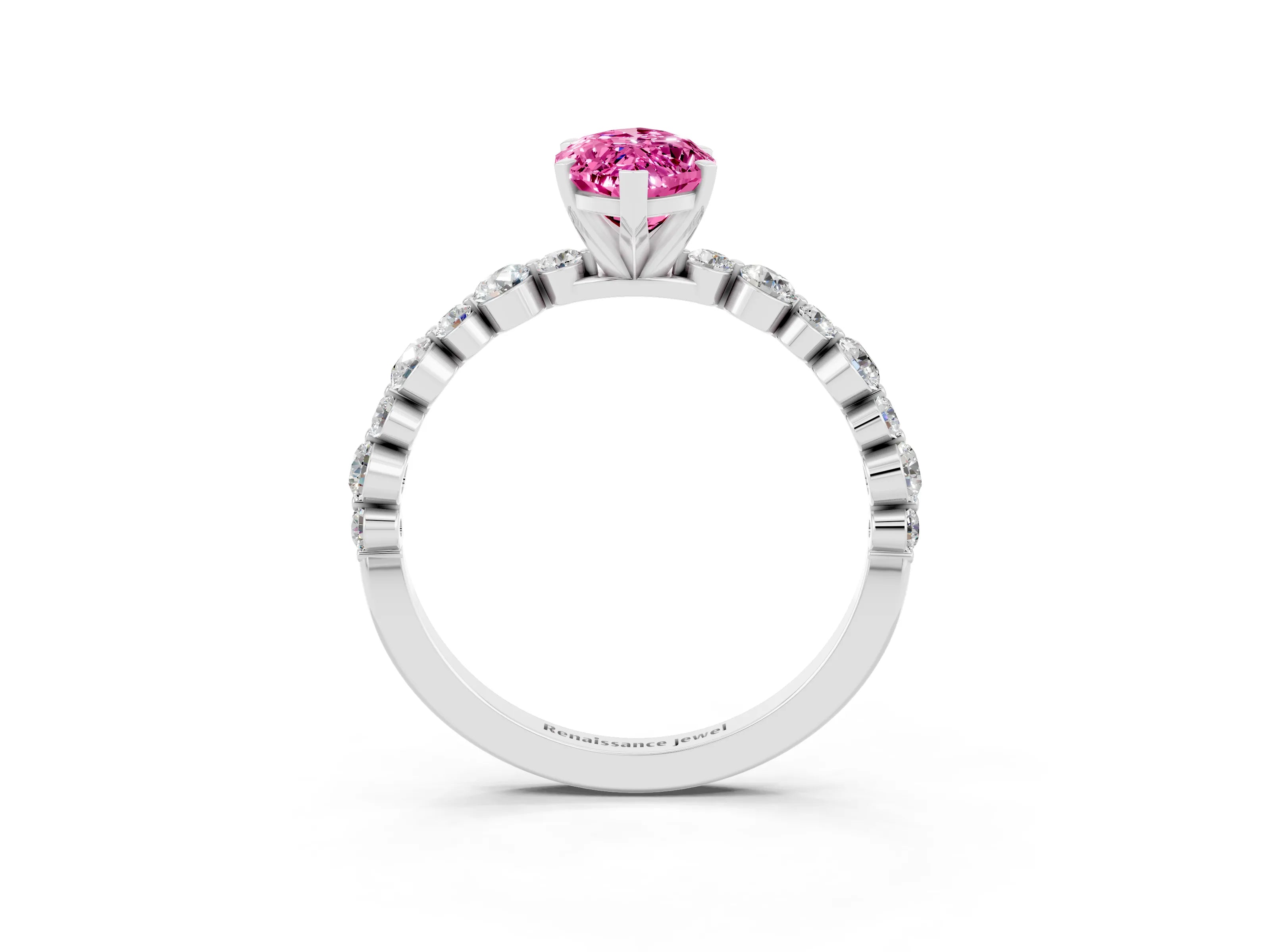 White gold Marquise Cut Pink Sapphire Prong Set Engagement Ring with Pavé Band_15