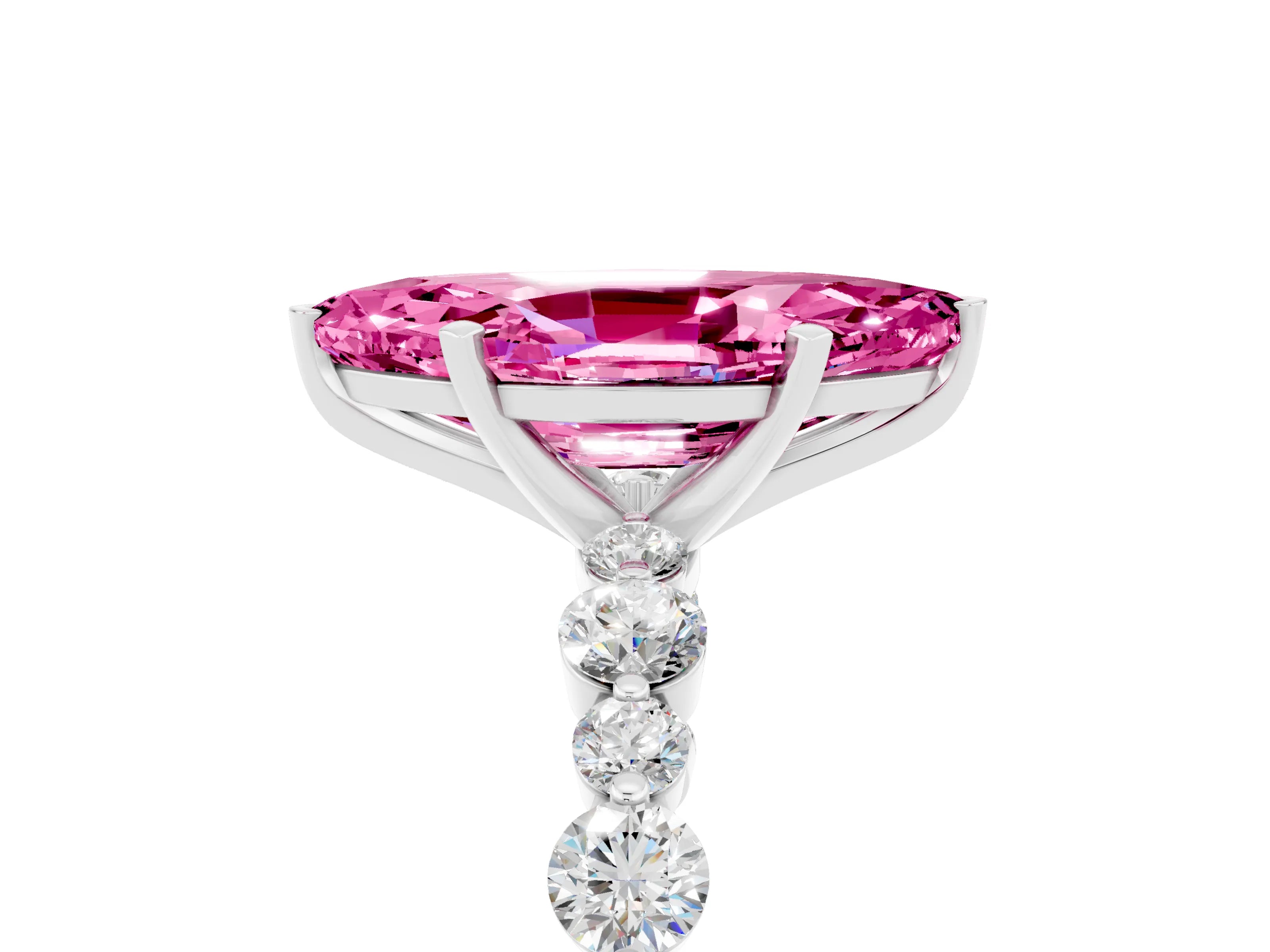 White gold Marquise Cut Pink Sapphire Prong Set Engagement Ring with Pavé Band_17