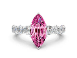 White gold Marquise Cut Pink Sapphire Prong Setting with Side Stones on a Pave Band_24