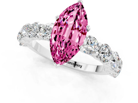 White gold Marquise Cut Pink Sapphire Prong Setting with Side Stones on a Pave Band_25