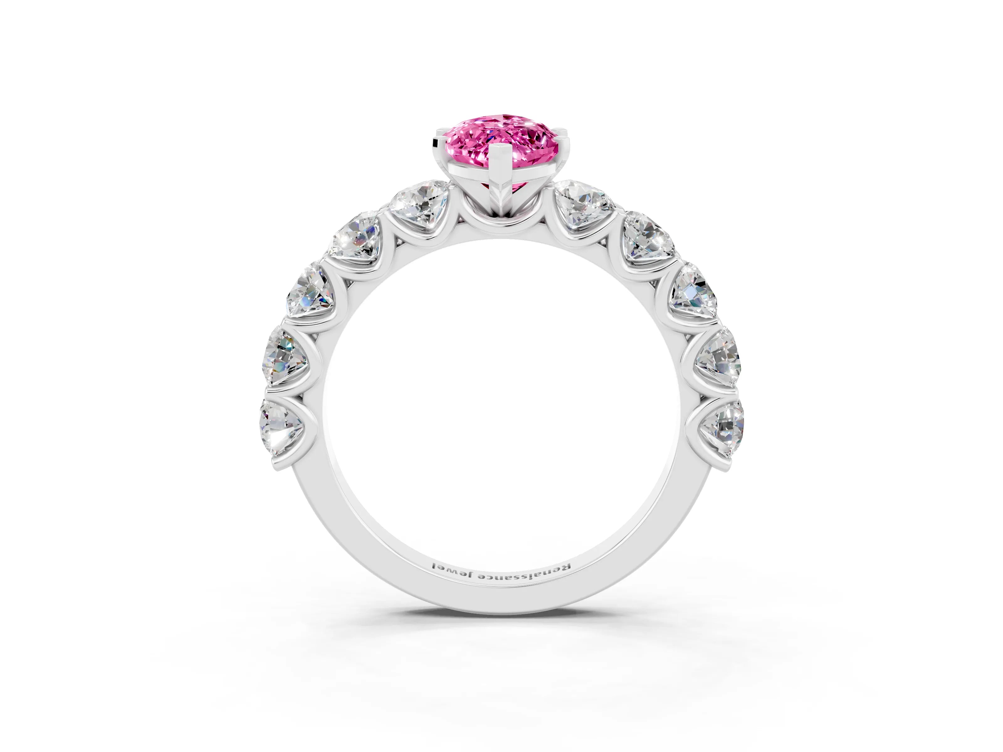 White gold Marquise Cut Pink Sapphire Prong Setting with Side Stones on a Pave Band_27