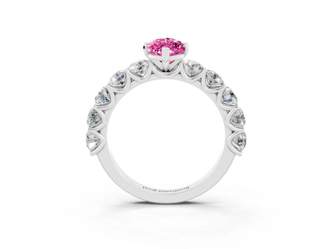 White gold Marquise Cut Pink Sapphire Prong Setting with Side Stones on a Pave Band_27