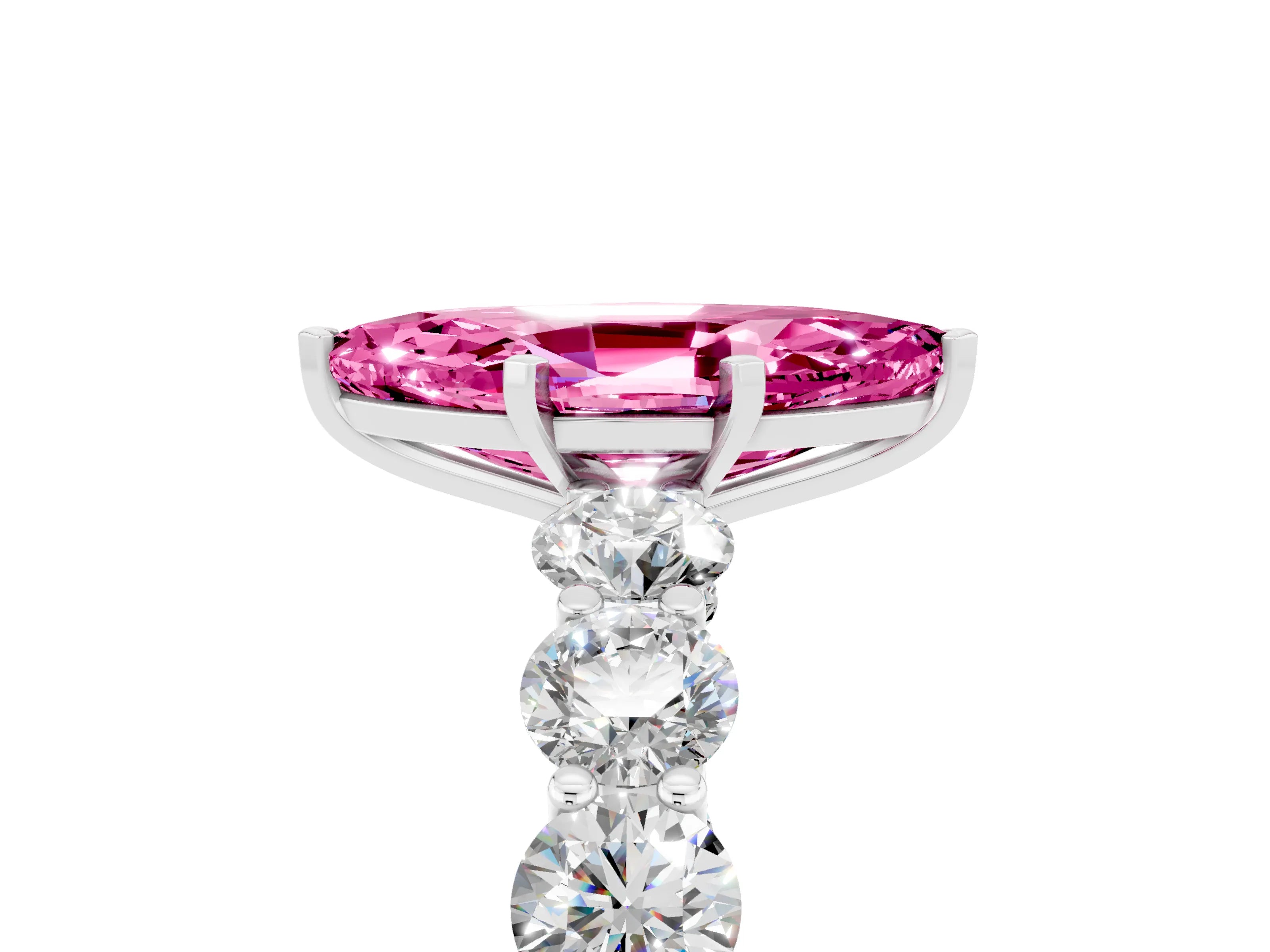White gold Marquise Cut Pink Sapphire Prong Setting with Side Stones on a Pave Band_29