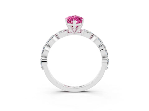 White gold Marquise Cut Pink Sapphire Ring with Marquise Side Stones and Prong Setting_15