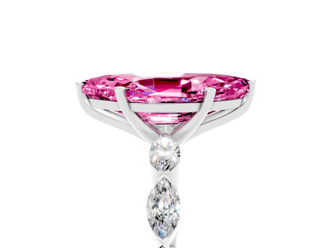 White gold Marquise Cut Pink Sapphire Ring with Marquise Side Stones and Prong Setting_17