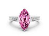 White gold Marquise Cut Pink Sapphire Ring with Milgrain Pavé Band and Four-Prong Setting_36