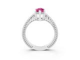 White gold Marquise Cut Pink Sapphire Ring with Milgrain Pavé Band and Four-Prong Setting_39